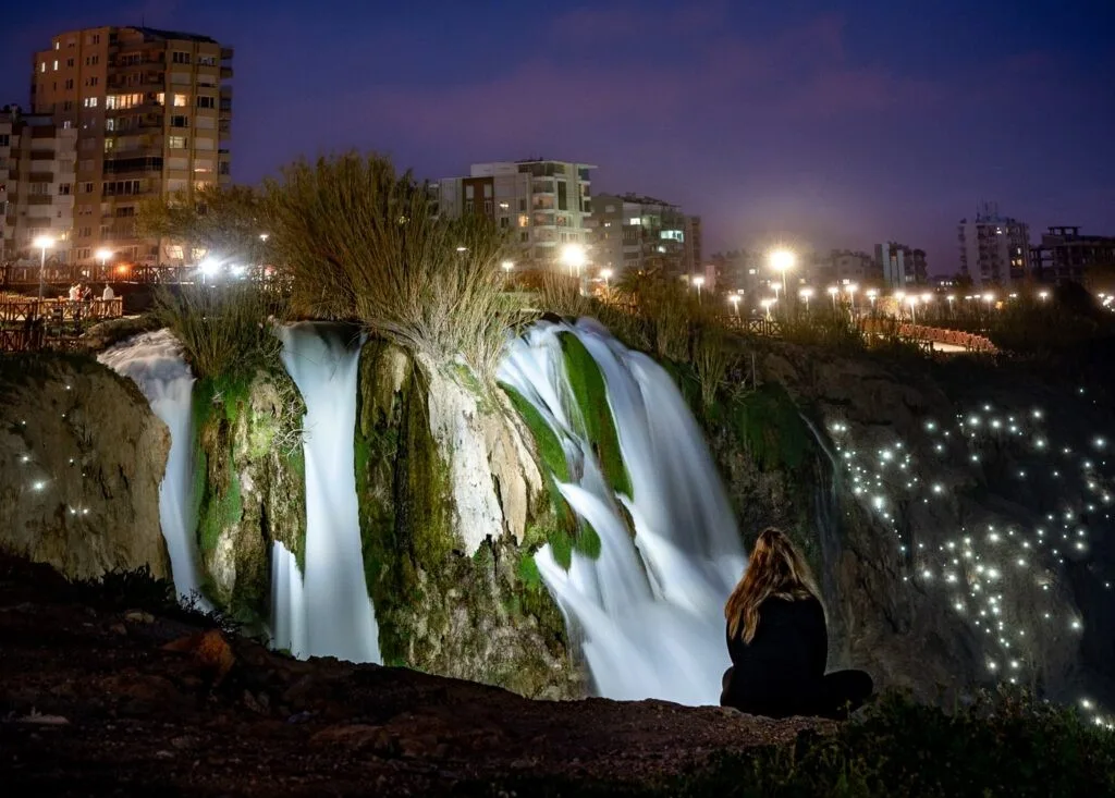 lower duden waterfall at night